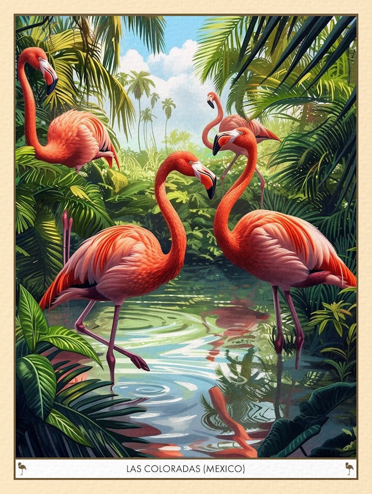 Greater Flamingo Las Coloradas Mexico Tropical Illustration 7 Poster