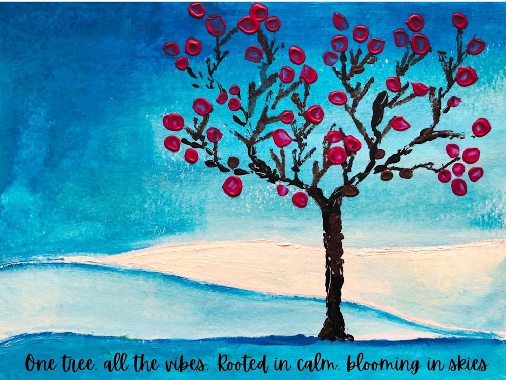 A serene landscape titled One Tree all the Vibes by DollyJ