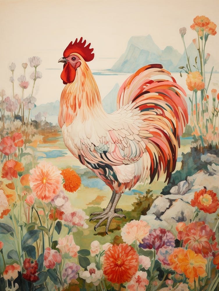 Rooster 4 Detailed Bird Painting