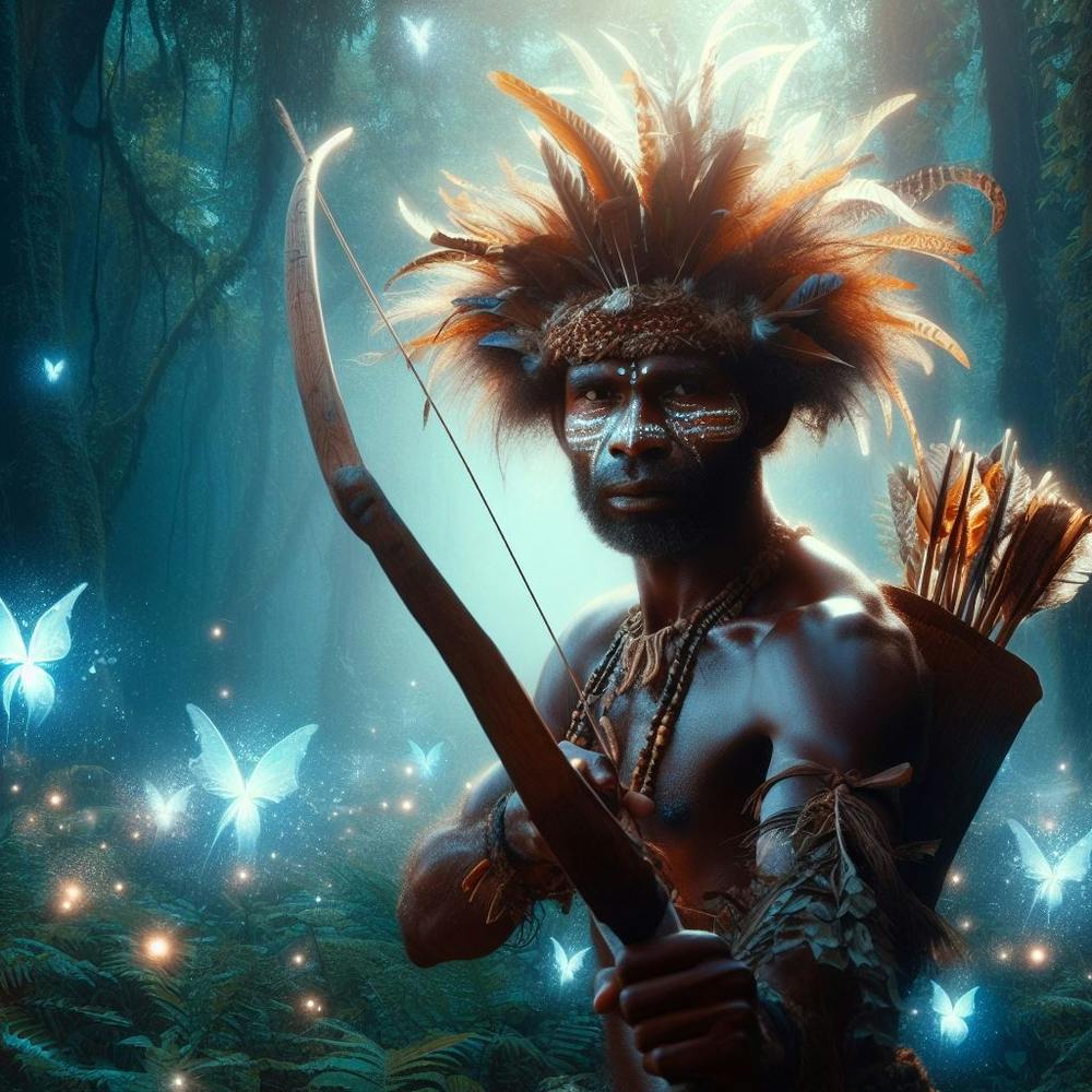 Native Melanesian Warrior In The Forest