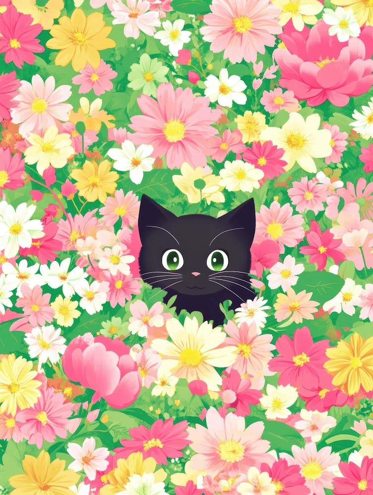 Black Cat In Flowers 13