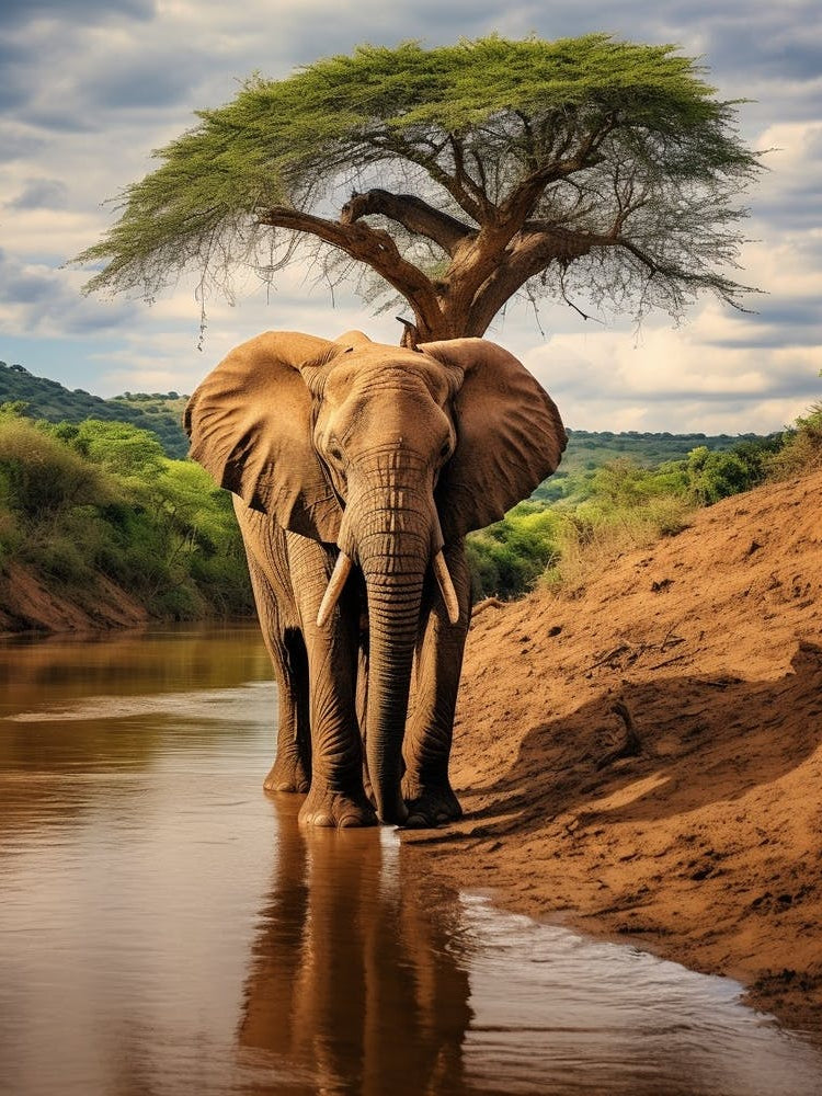 African Elephant Drinking Water Realistic 2