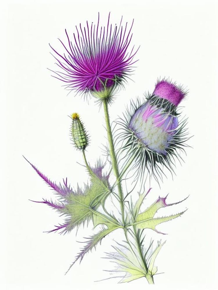 Thistle Floral Quentin Blake Inspired Illustration 2 Flower