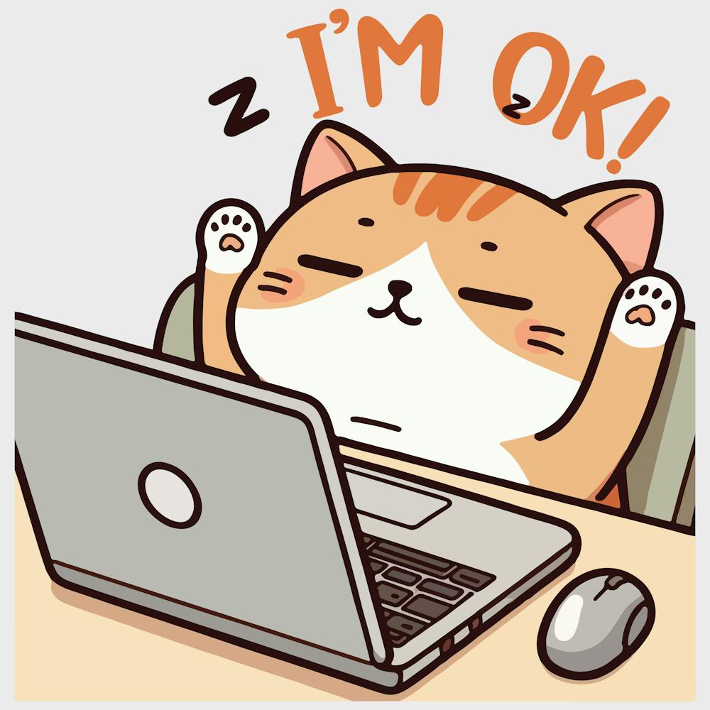 I M Ok Funny Lazy Cat Working On Laptop