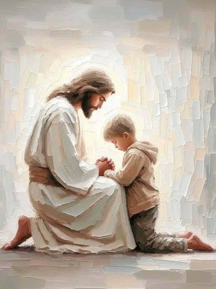 Jesus And Little Boy Praying, Christian Art, Jesus And Boy, Jesus And Kids, Jesus With Children, Jesus Art, Digital Lds Art, Bible Painting