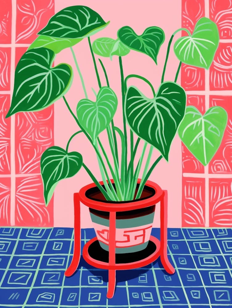 Pink And Red Plant Illustration Philodendron 3