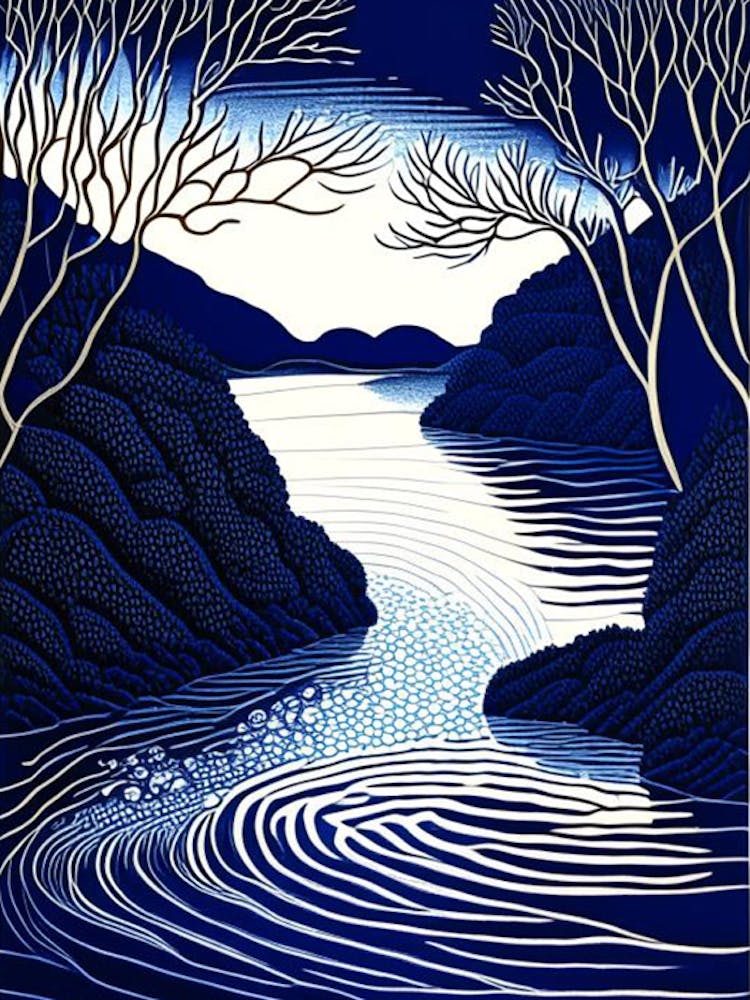 Water As A Source Of Inspiration & Reflection Waterscape Linocut 1
