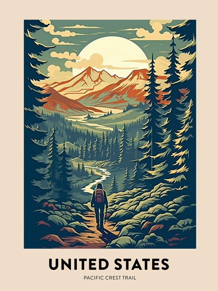 Pacific Crest Trail Usa 2 Vintage Hiking Travel Poster