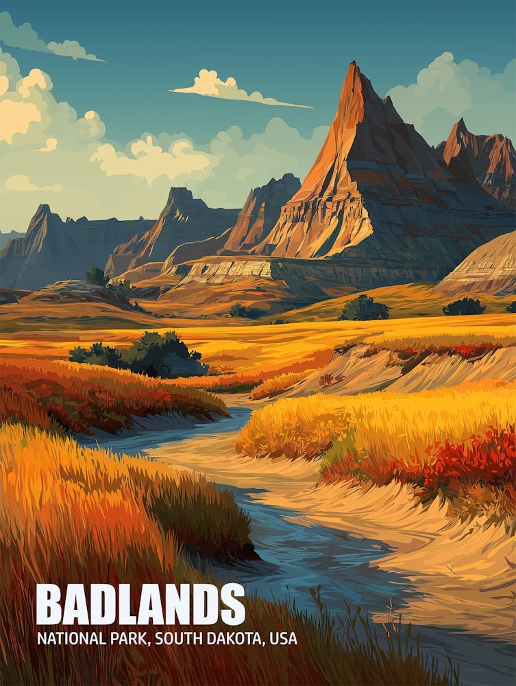 National Park South Dakota Badlands Travel Poster