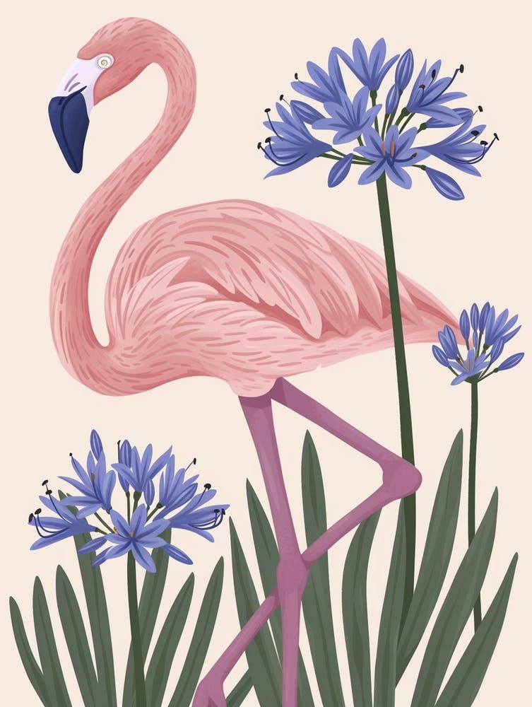 Chilean Flamingo Agapanthus Minimalist Illustration 2