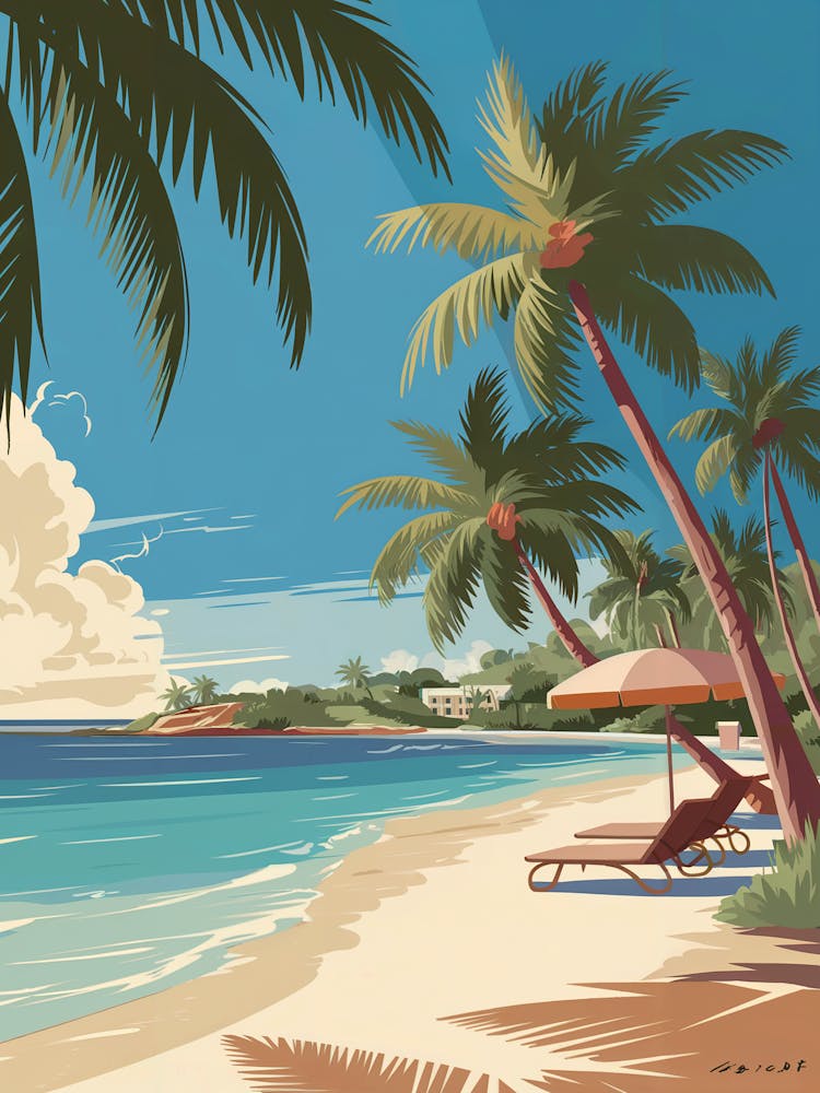A Vintage Travel Poster Illustration Of an idyllic Beach