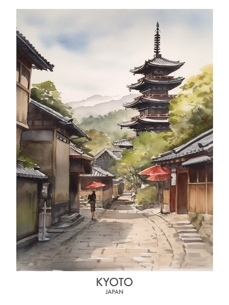 Kyoto 1 Watercolour Travel Poster