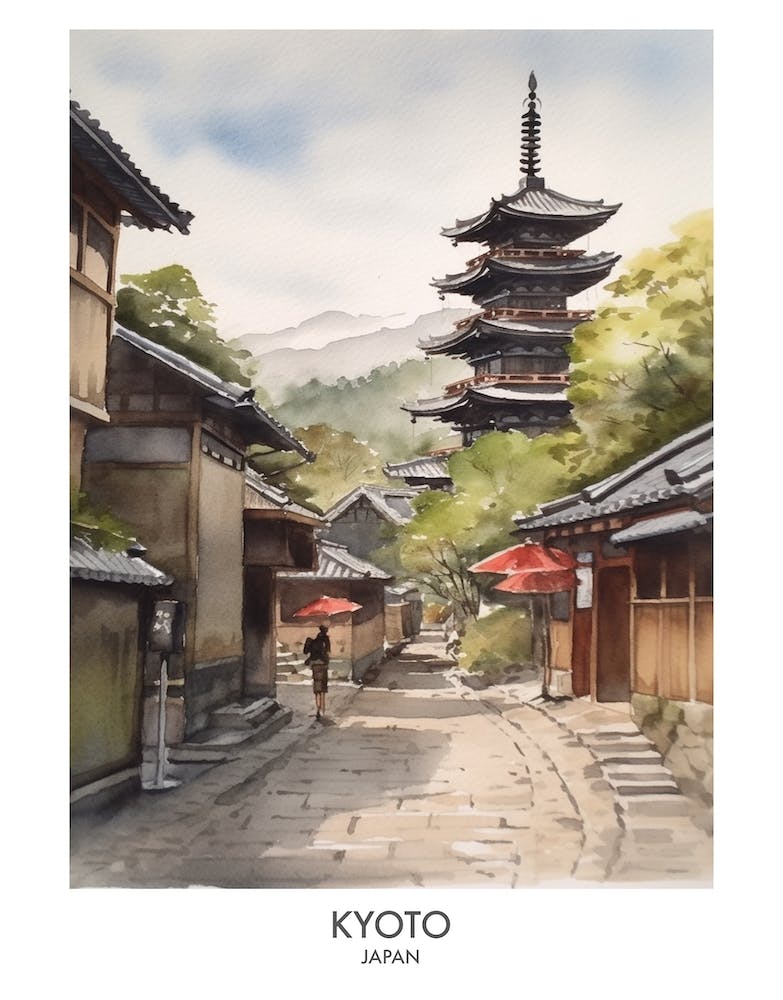 Kyoto 1 Watercolour Travel Poster