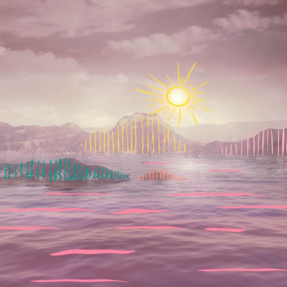 Pink Mountains With Colorful Stripes Square