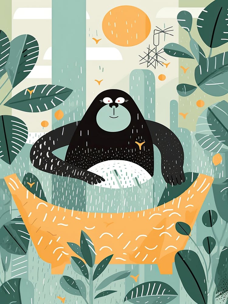 Gorilla Art In Bath Cartoon Nursery Illustration 4