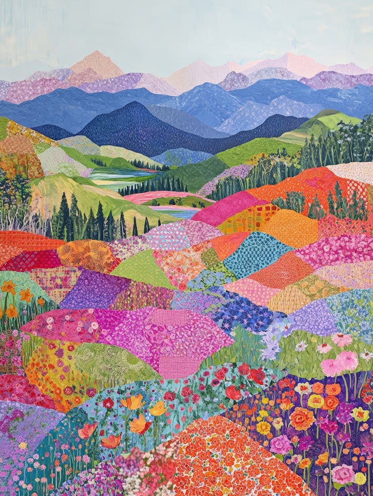 Bunte Landschaft mit Berg und Blumen 22
