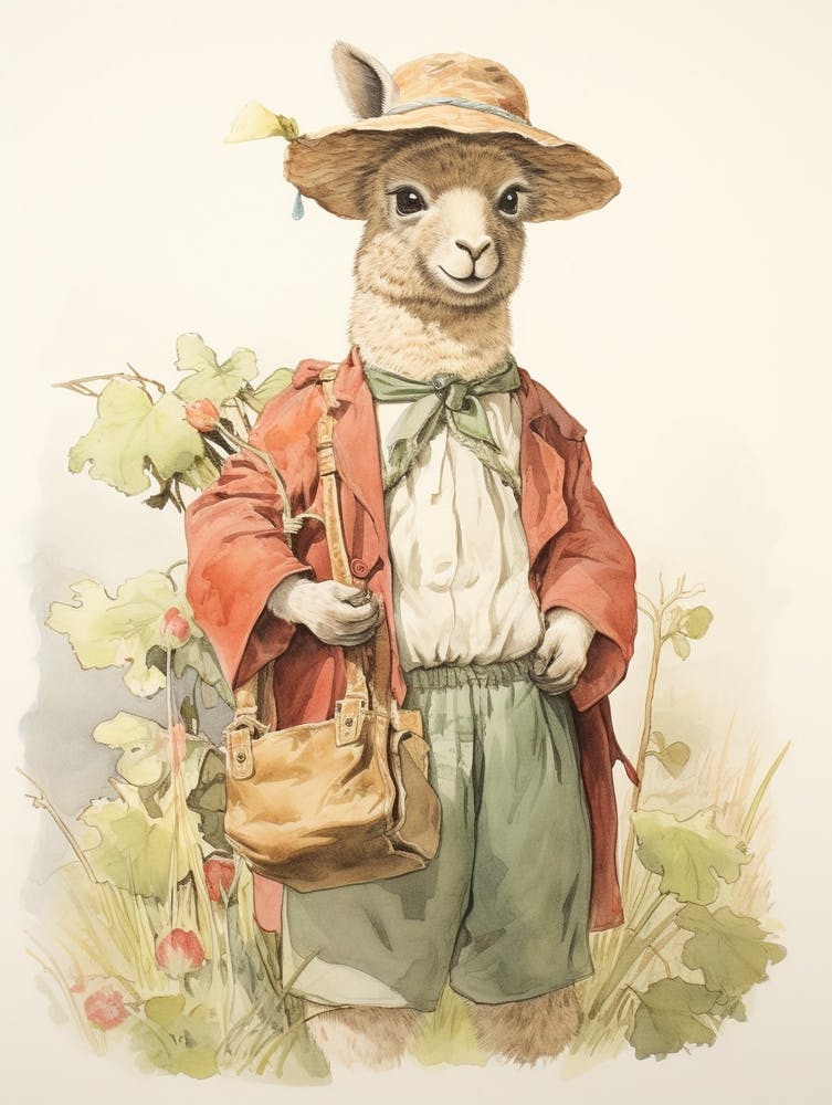 Storybook Animal Watercolour Llama 1