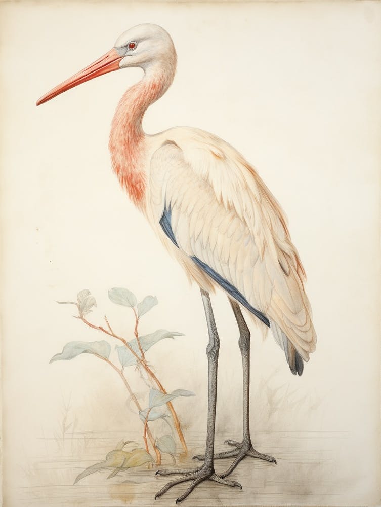 Vintage Bird Drawing Stork 1
