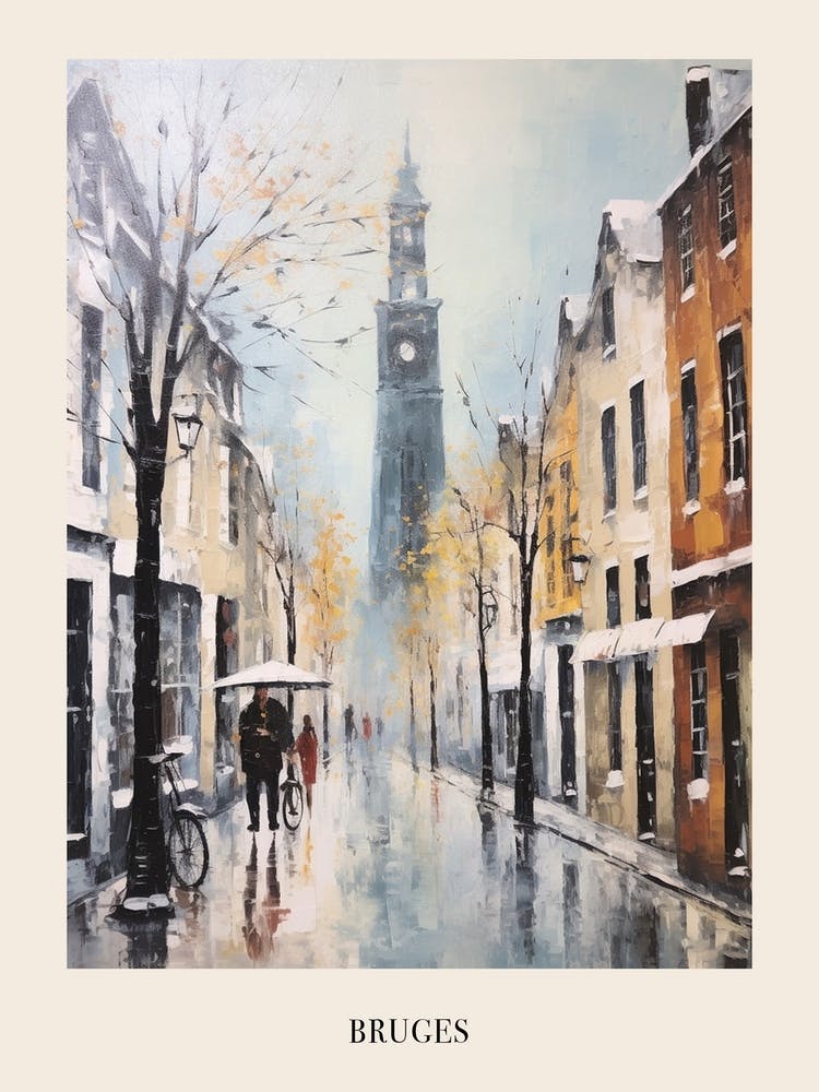 Vintage Winter Painting Poster Bruges Belgium 2