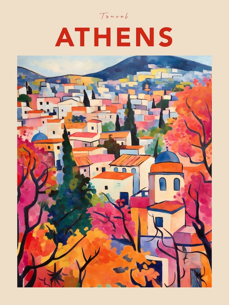 Athens Greece 3 Fauvist Travel Poster