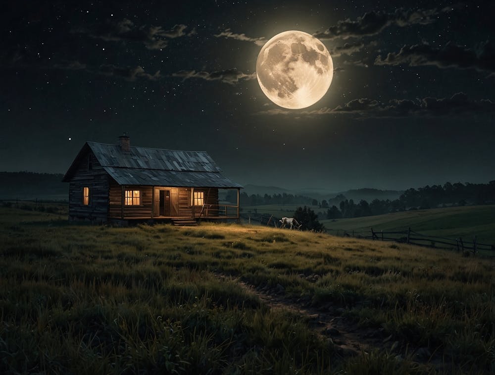 Vollmond über Hütte 1
