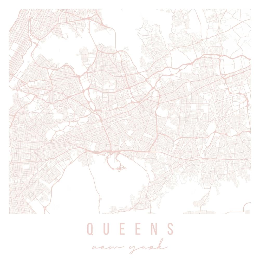 Queens New York Light Pink Minimal Street Map Square