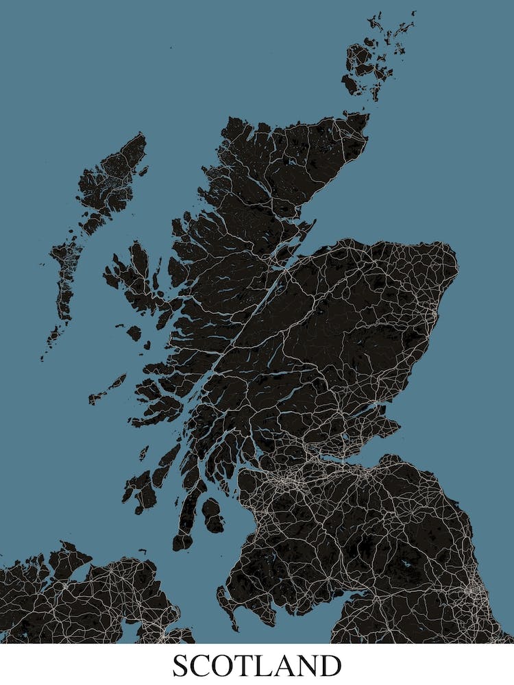 Scotland Black Blue Map