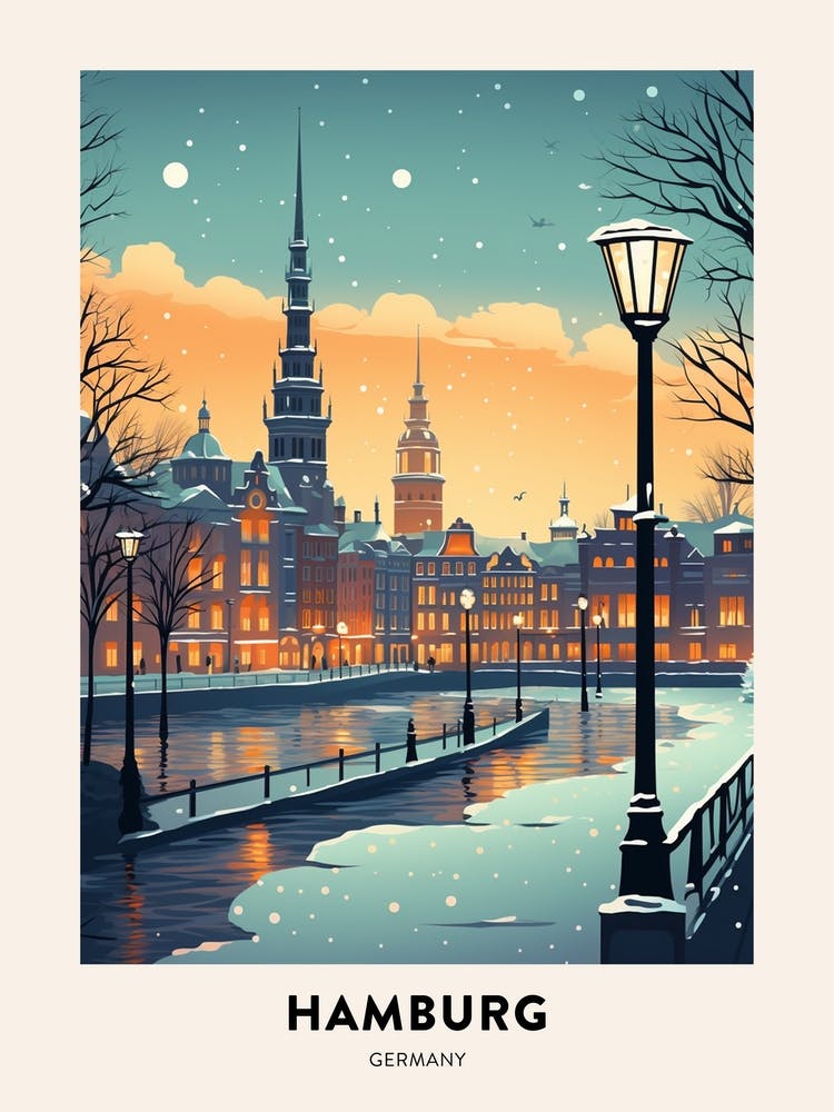 Affiche de voyage Nuit d'hiver Hambourg Allemagne 1