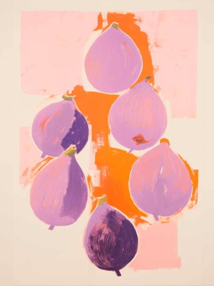 Figs. Lilac and Orange Colors. Acrylic Painting Kitchen