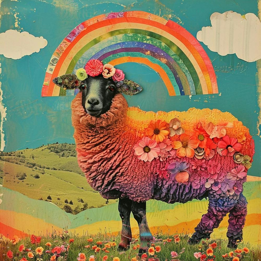 Rainbow Cloud Sheep Collage