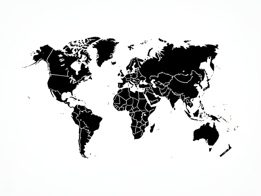Black and White World Map Print - Minimalist Wall