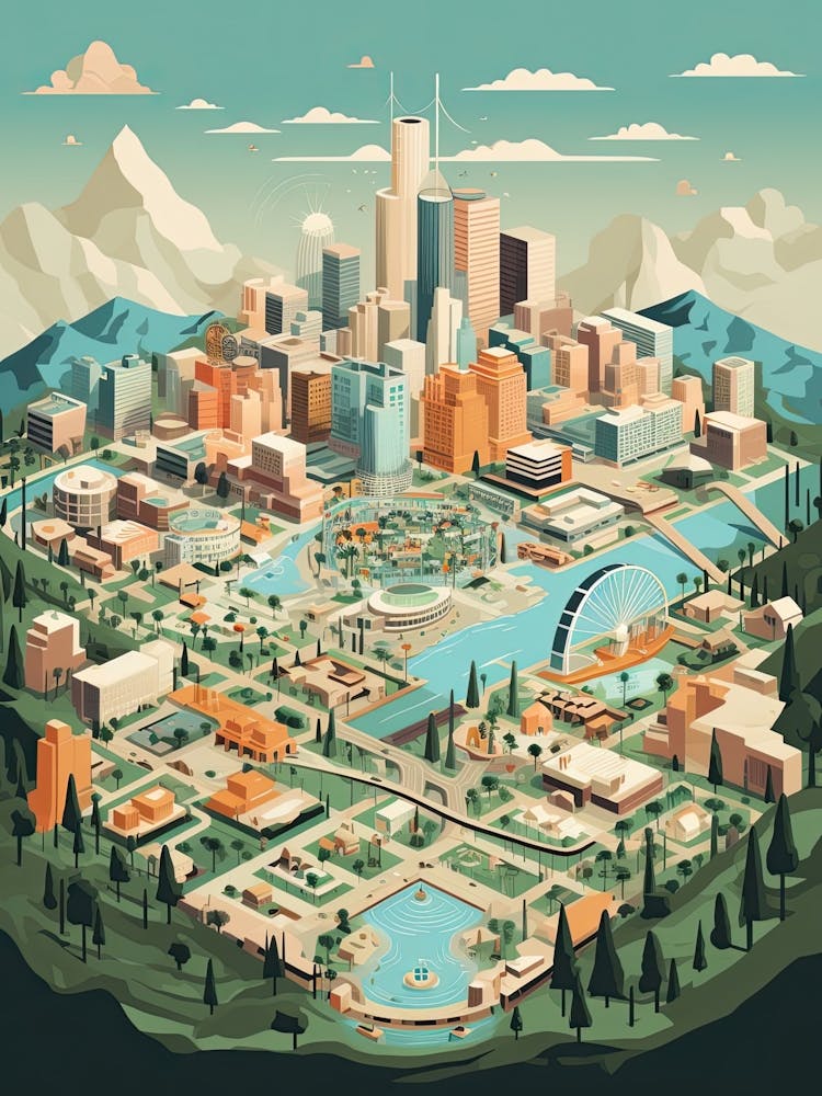 Los Angeles, Us, Geometric Illustration 4