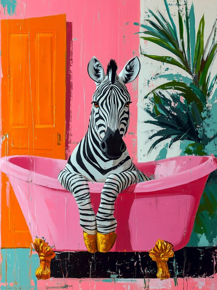 Zebra In Pink Bathtub