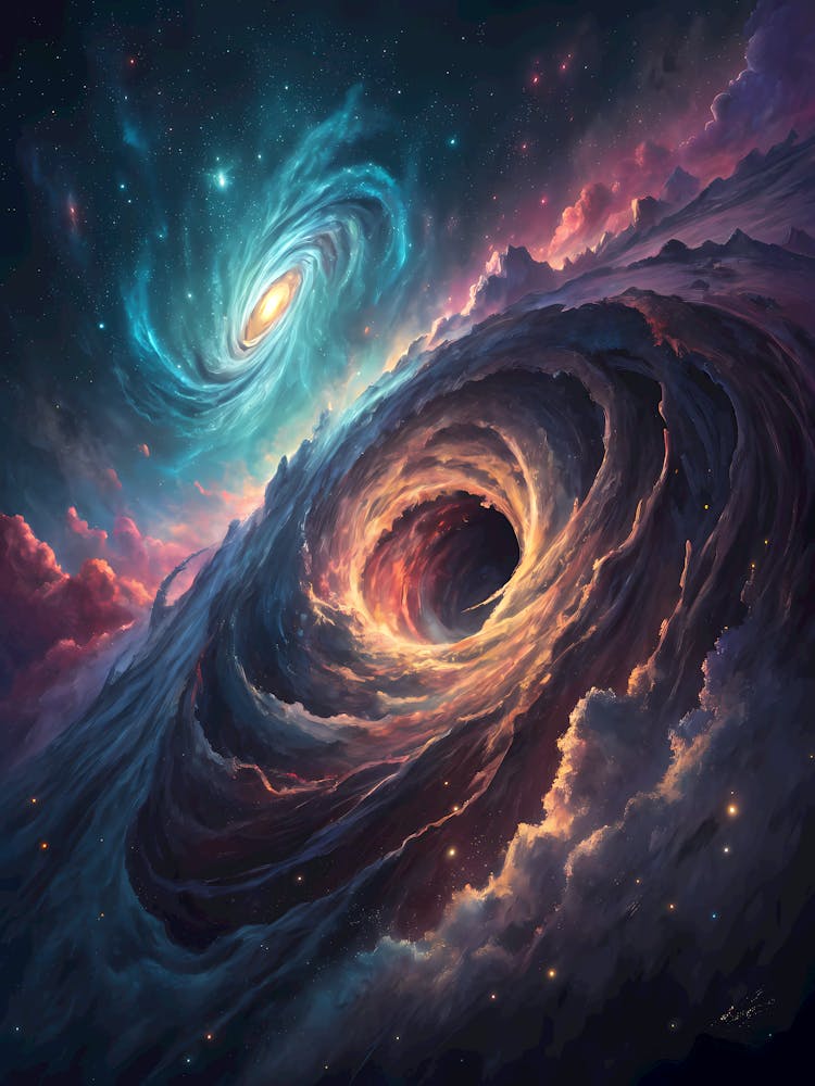 Oil Painting Style Cosmic Vortex Abstract Black Hole and Swirling Galaxy Art