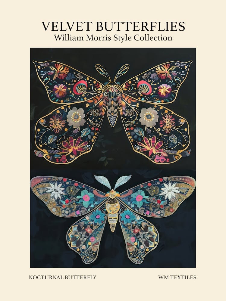 Velvet Butterflies Collection Nocturnal Butterfly William Morris Style 9