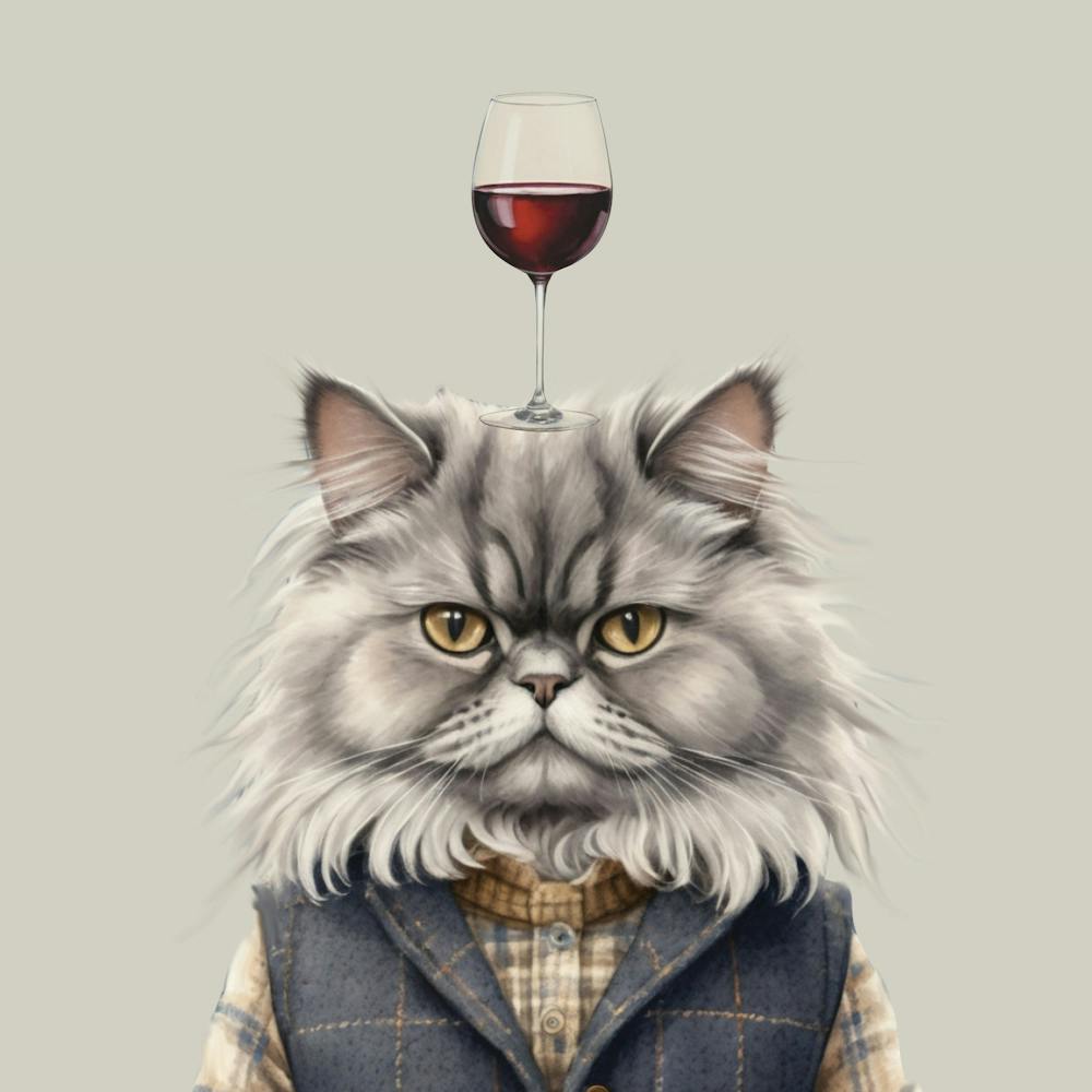 Persian Cat with Red Wine