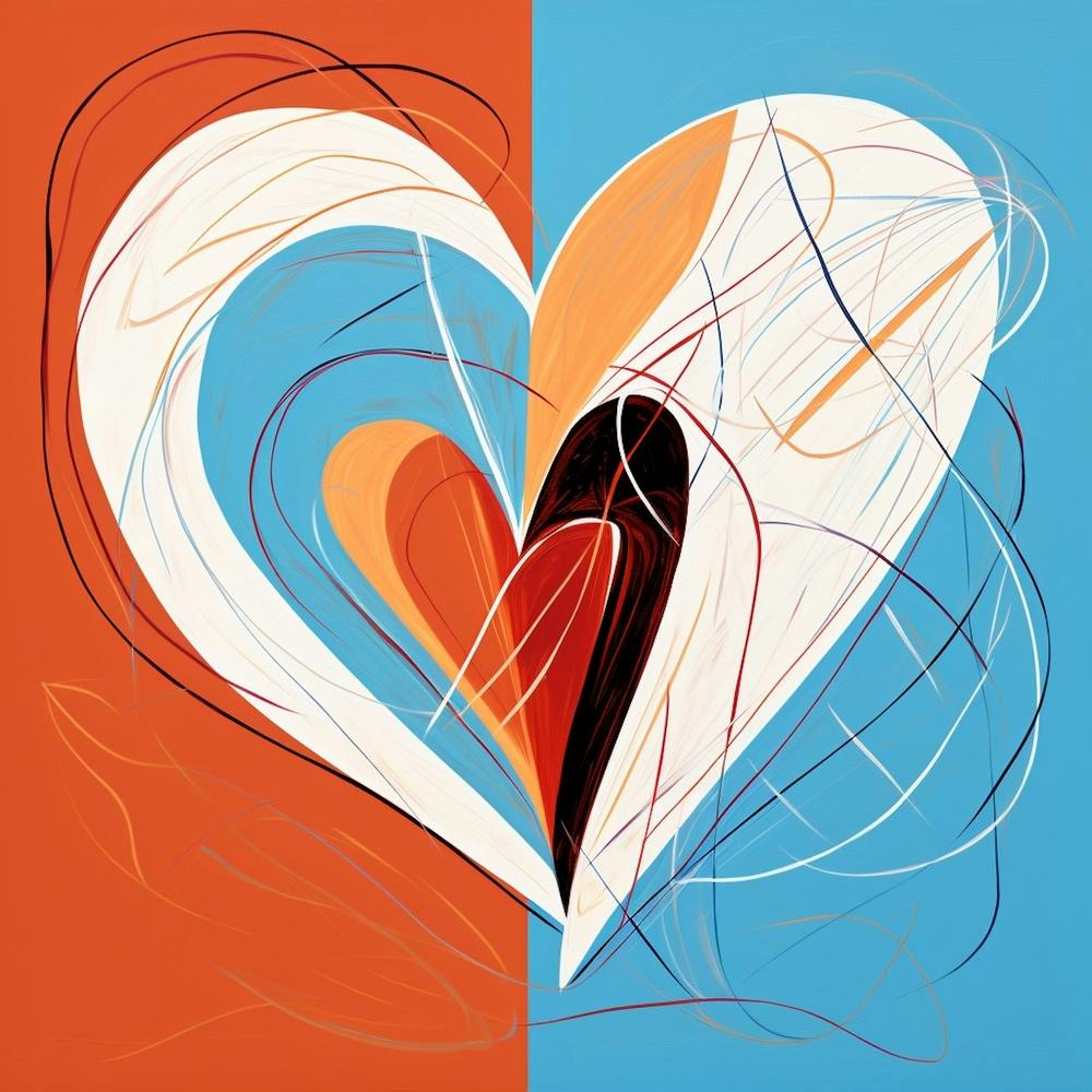 Geometric Doodle Of Orange & Blue Heart 2