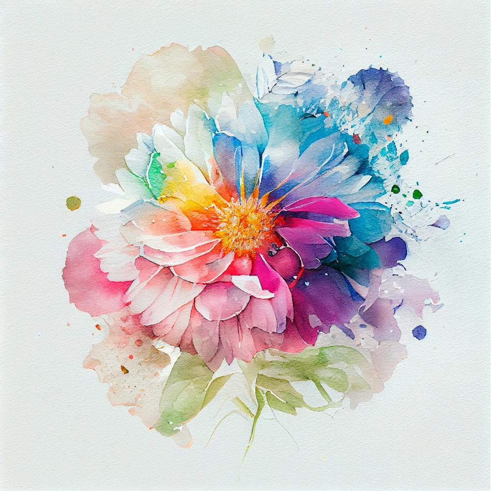 Watercolor Murakami Flower Abstract