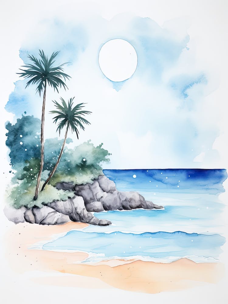 Watercolour Of Horseshoe Bay Beach   Bermuda 0