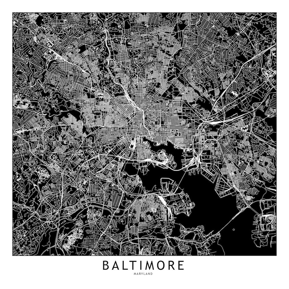 Baltimore Black And White Map Square