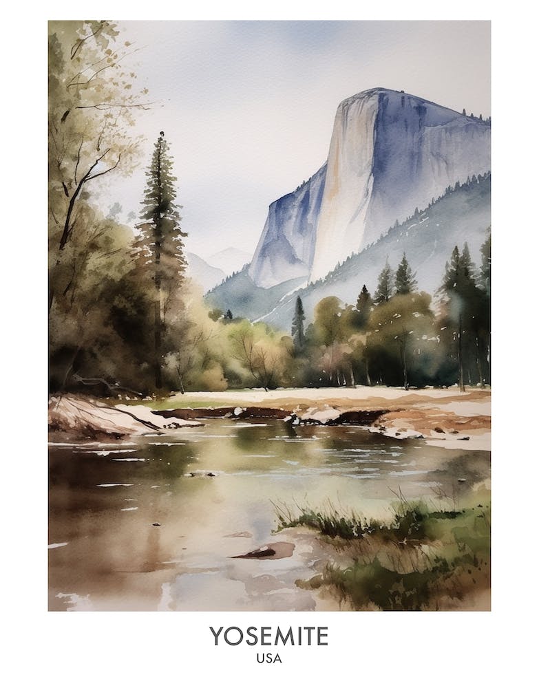 Yosemite Usa Watercolour Travel Poster 2