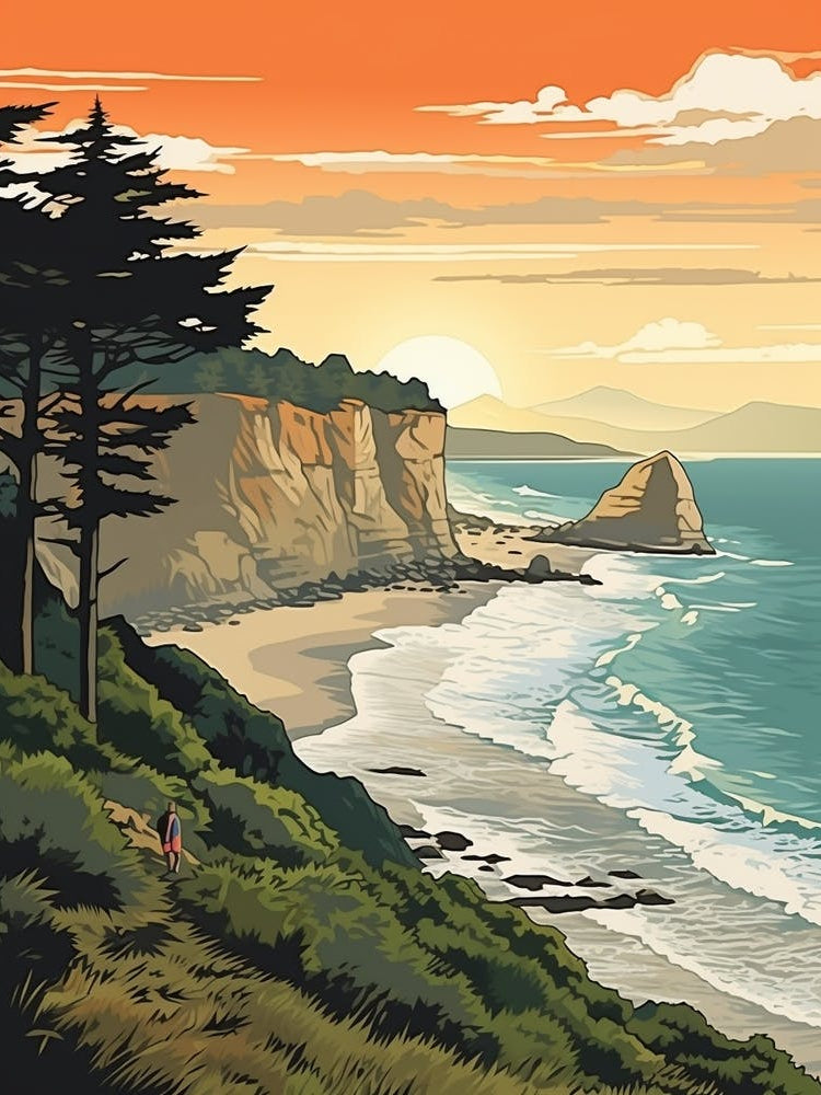 West Coast Trail New Zealand 4 Vintage Travel Illustration