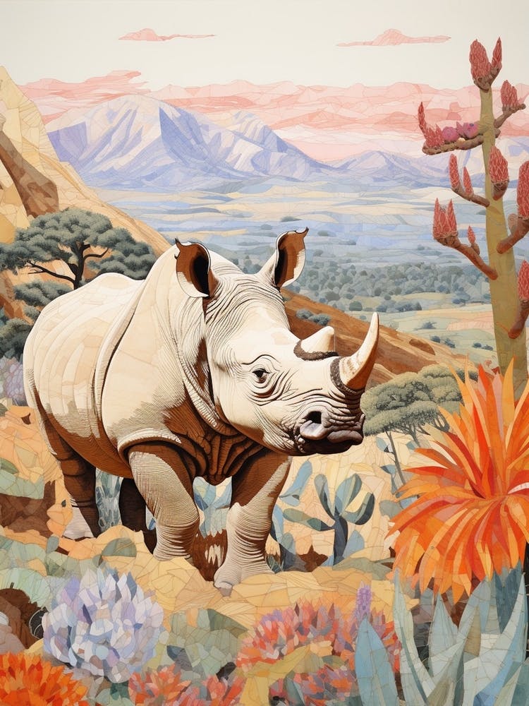Rhino With Flowers & Plants 13