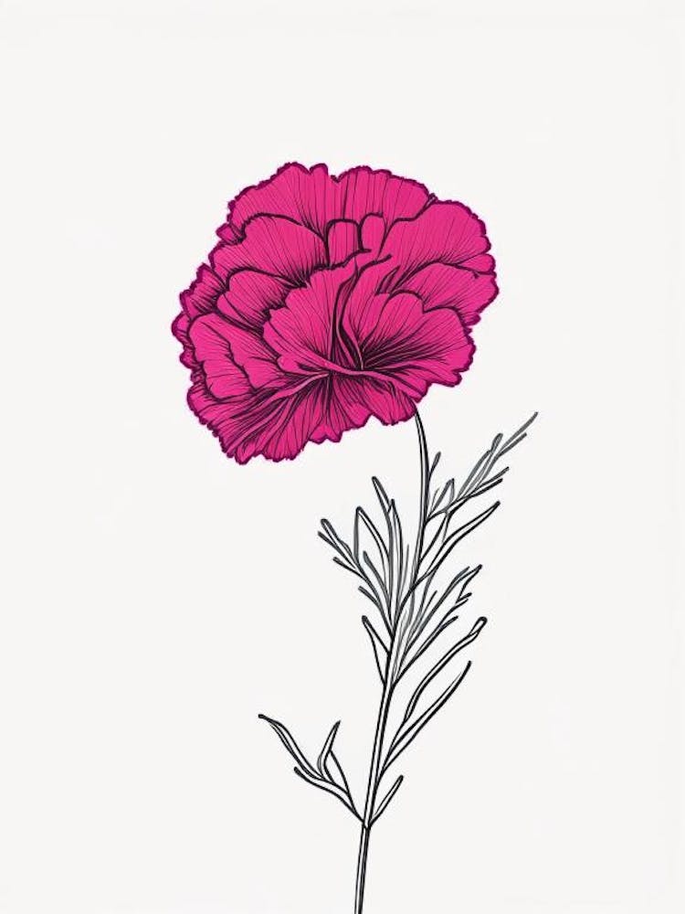 Carnation Floral Minimal Line Drawing 3 Flower