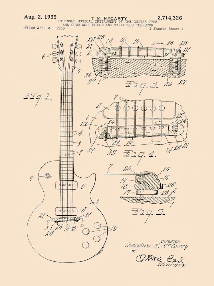 Mccarty Electric Guitar Patent Vintage Poster