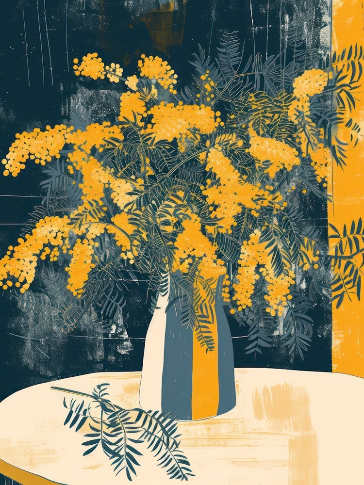 Fleurs de Mimosa Sur Une Table Illustration Contemporaine 7