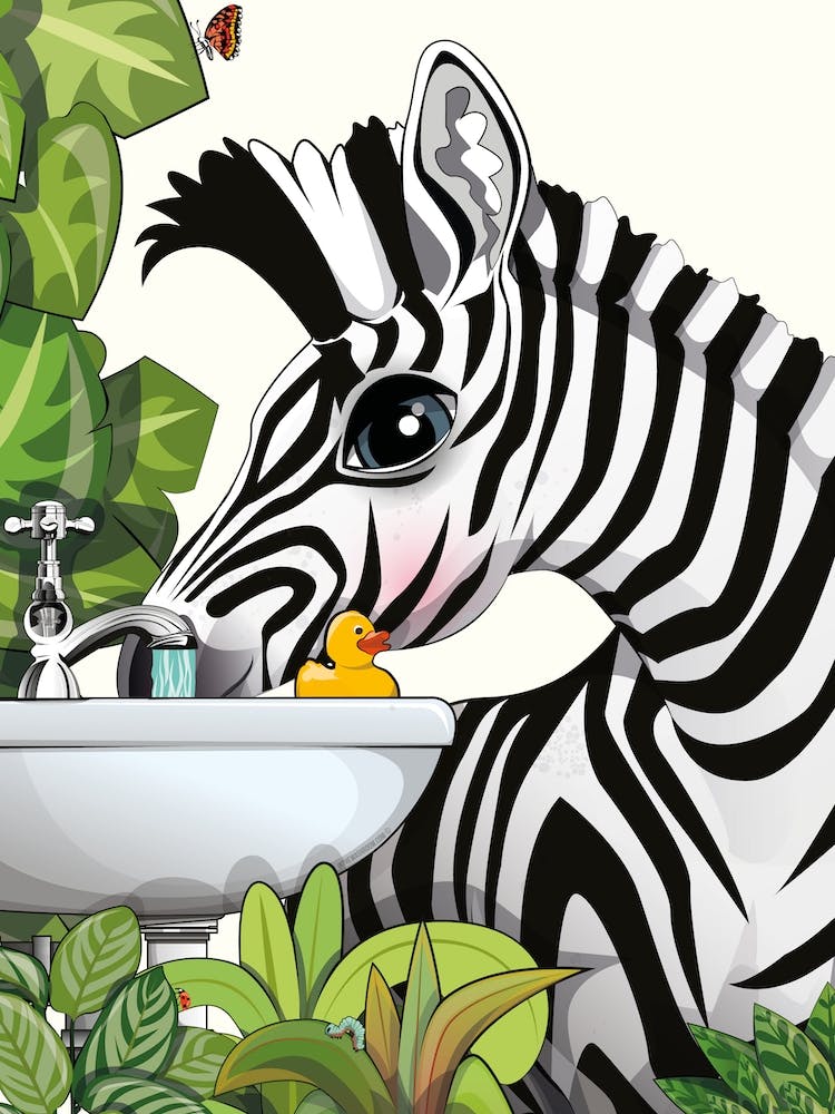 Zebra trinkt aus Waschbecken