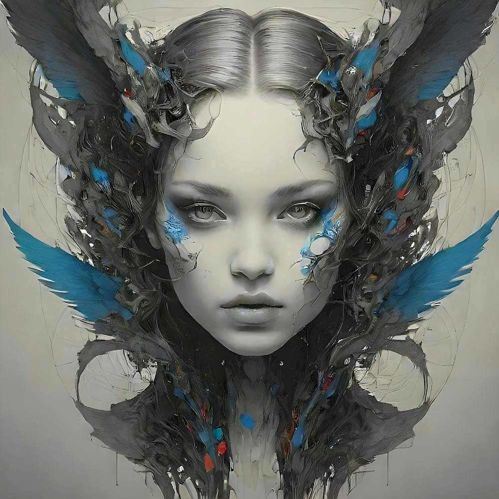 Une œuvre d'art futuriste d'une femme avec des ailes