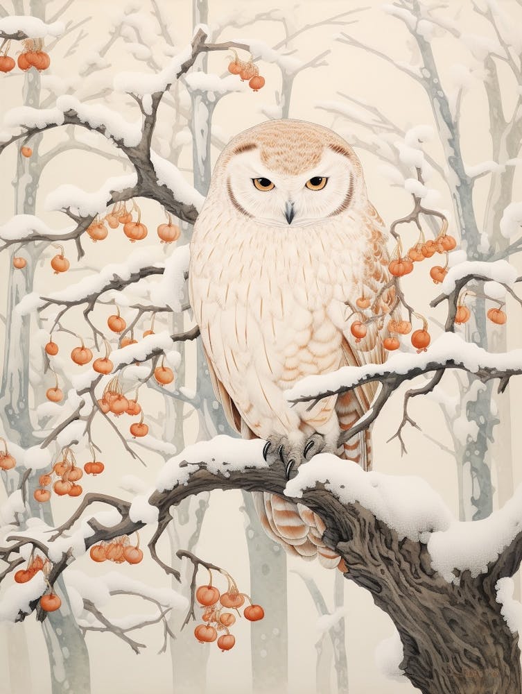 Peinture d'Oiseau d'Hiver Chouette 4