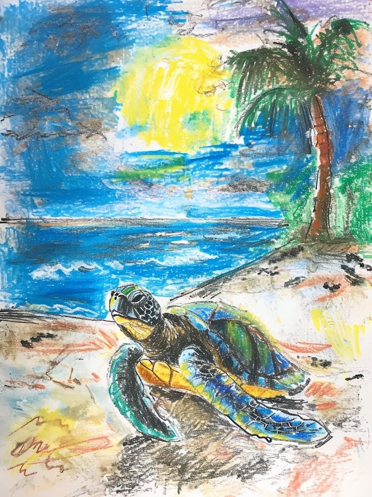 Gribouillis au Crayon d'une Tortue de Mer sur la Plage 2